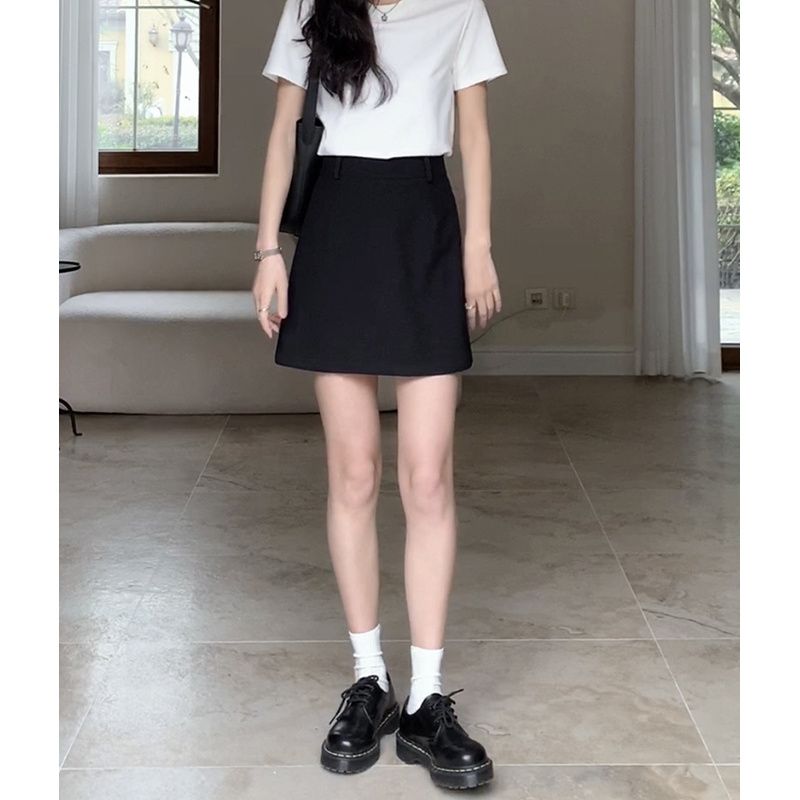 【【郭九九呢】黑色高腰显瘦A字短裙半身裙新款休闲百搭裙子ins潮