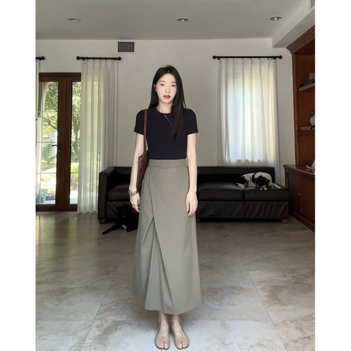 郭九九呢 天丝棉质不规则通勤显瘦长裙半身裙夏季百搭显瘦正肩T恤