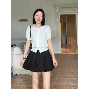 天丝正肩袖 短袖 郭九九呢 显瘦针织衫 半裙 夏季 上衣高腰花苞裤