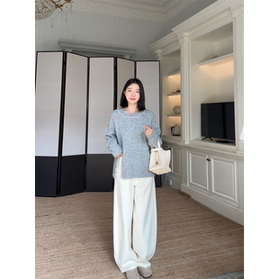 郭九九呢 羊毛仙气温柔重工亮片珍珠毛衣秋冬上衣休闲弯刀卫裤