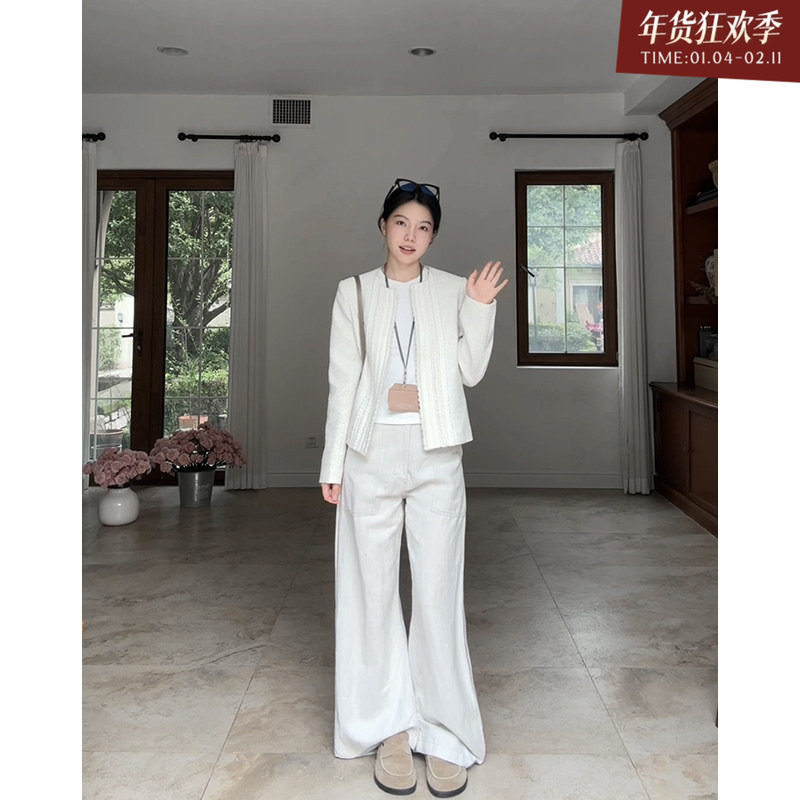 郭九九呢棉气质简约圆领宽松显瘦外套秋季百搭上衣高腰休闲阔腿裤,女装/女士精品,时尚套装,淘宝优惠券,粉丝福利购,淘宝优惠卷