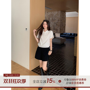 郭九九呢 亚麻棉肌理感显瘦百搭短裤女夏季休闲百搭Polo衫上衣t恤