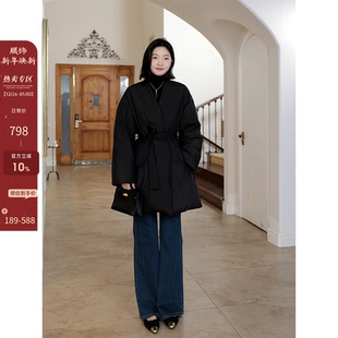 气质外套含腰带加绒喇叭裤 羽绒服慵懒贵气感浴袍式 冬季 郭九九呢