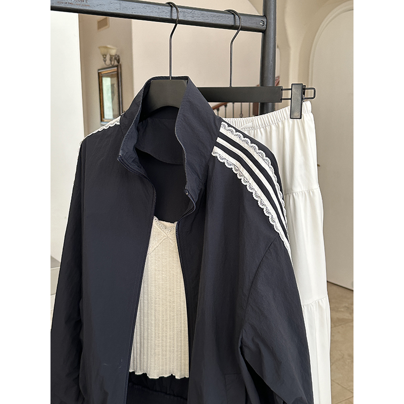 郭九九呢 休闲少女风蕾丝边女秋季新款运动外套吊带半裙