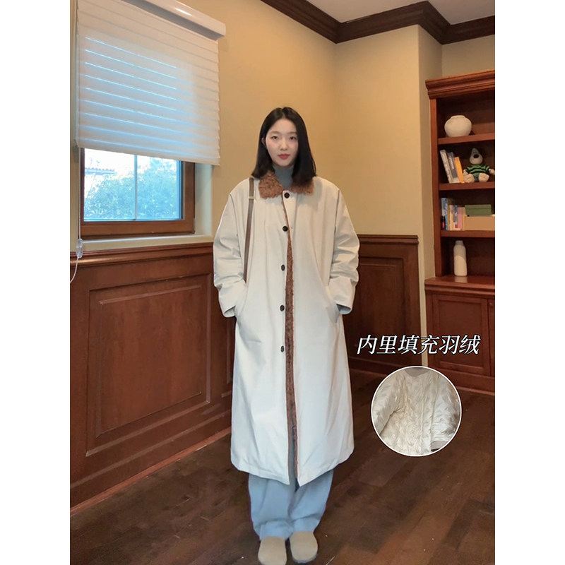 郭九九呢 气质翻领撞色宽松显瘦长款风衣外套冬季新款百搭羽绒服,女装/女士精品,羽绒服,淘宝优惠券,粉丝福利购,淘宝优惠卷