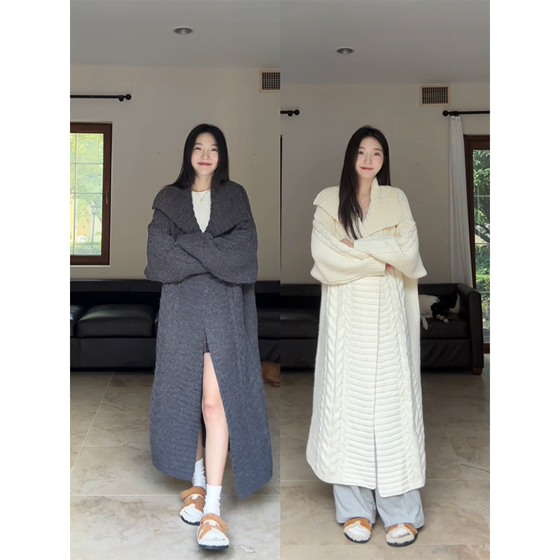 郭九九呢慵懒氛围感翻领毛衣开衫