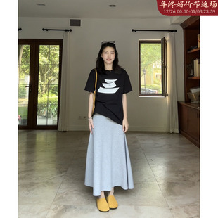 百搭上衣慵懒针织半身裙 t恤夏季 郭九九呢 棉休闲宽松显瘦印花短袖