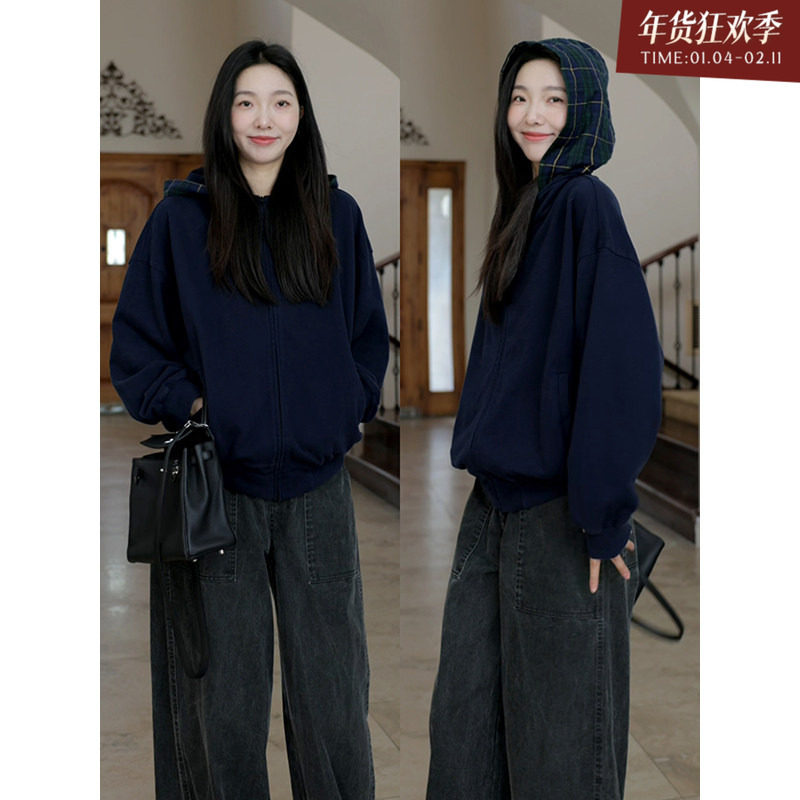 郭九九呢 纯棉休闲宽松撞色格子连帽外套秋季百搭做旧阔腿长裤女,女装/女士精品,时尚套装,淘宝优惠券,粉丝福利购,淘宝优惠卷