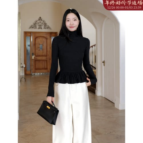 郭九九呢 芭蕾风修身显瘦绒感内搭打底衫T恤冬季上衣女加绒弯刀裤