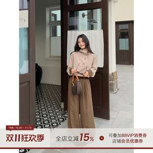 郭九九呢【秋序来信】轻熟通勤套装女早秋复古衬衫高腰显瘦阔腿裤