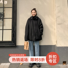 郭九九呢 黑色棉服女冬oversize潮棉袄2020韩版棉衣袄子加厚外套