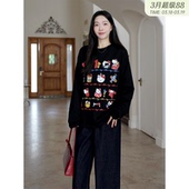 上衣阔腿牛仔裤 T恤秋季 女 纯棉kitty猫宽松休闲印花大版 郭九九呢