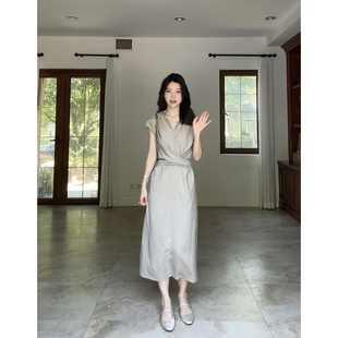 【年终清仓 售完不补】 天丝亚麻贝壳法式气质简约收腰显瘦连衣裙