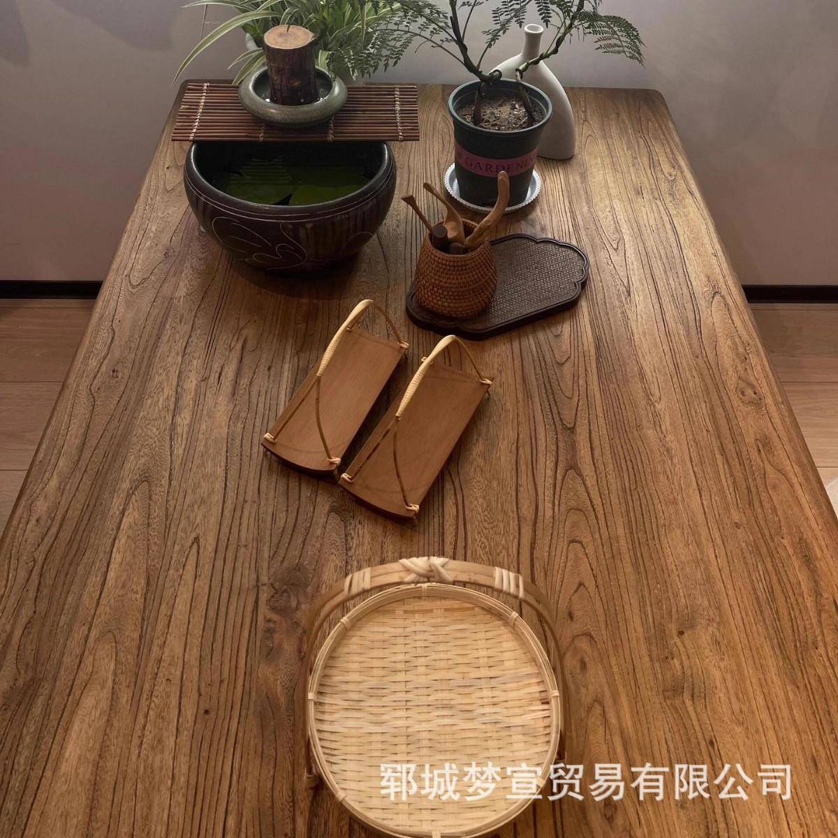 老榆木板材自然纹理实木整张桌面板装修护墙板材吧台飘窗板图片