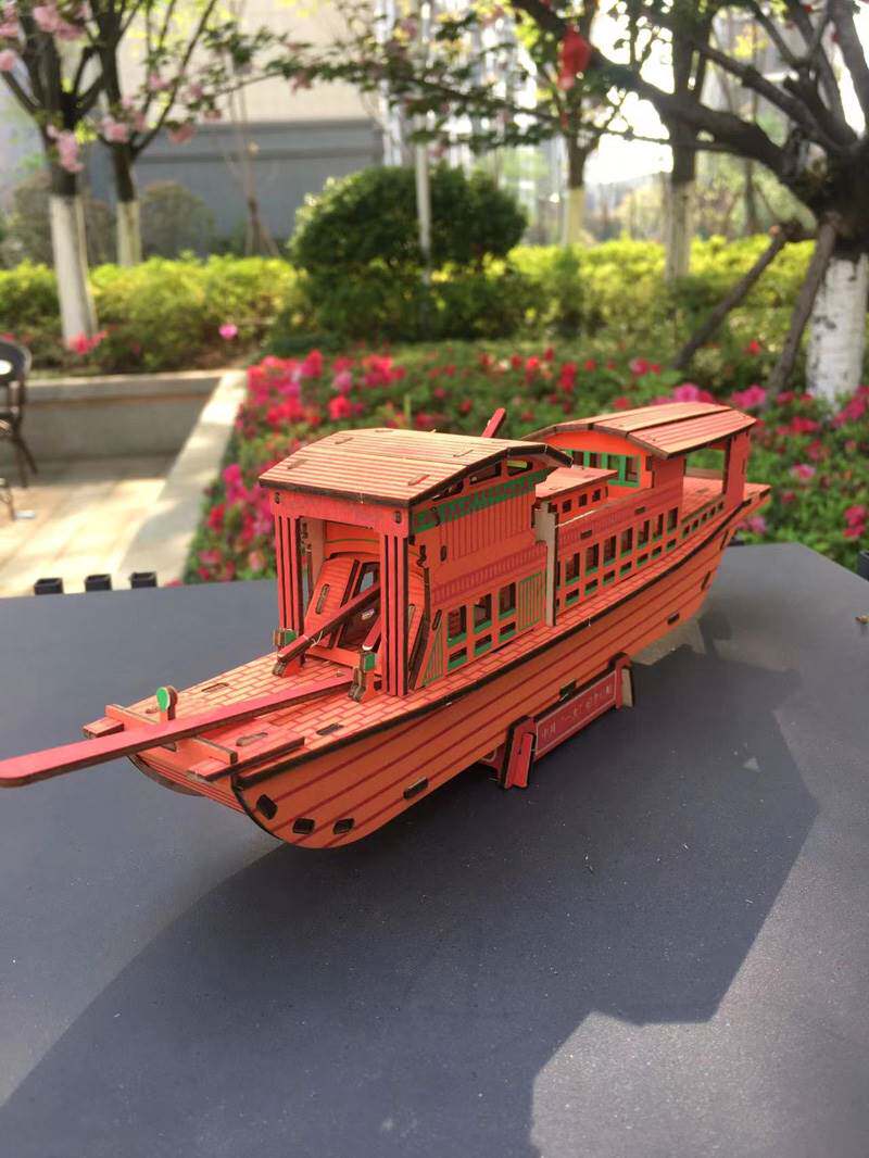 嘉兴南湖红船拼装仿真木制模型手工制作小船益智玩具拼图纪念礼品