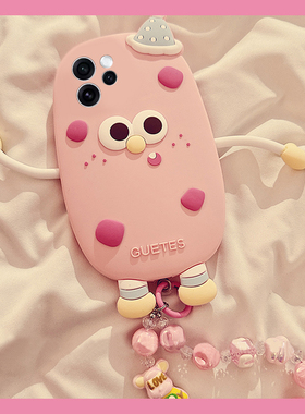 适用opporeno15手机壳reno15pro可斜挎por卡通reon立体oppo草莓怪兽带挂绳挂链0ppo粉色新款全包防摔硅胶软壳