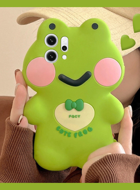 绿色蝴蝶结青蛙适用opporeno14手机壳reno13pro+卡通12por可爱11立体10创意ace2个性9趣味8硅胶7se软壳十oppo