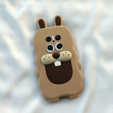 适用华为mate70手机壳mete60pro+卡通50立体40rs保时捷30龅牙30epro兔子20x丑萌10pro趣味9搞怪50e十棕色硅胶