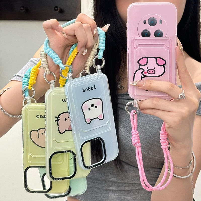手机壳卡通小猪小狗猫咪企鹅卡包带手链挂链