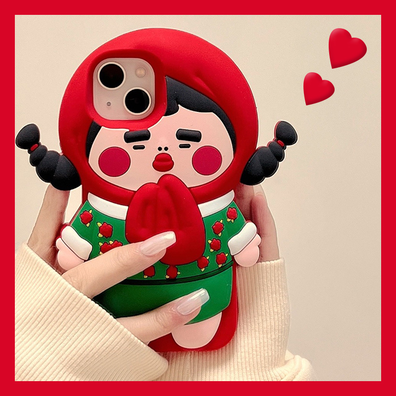 手机壳硅胶搞怪丑萌红色东北大红花辫子女孩