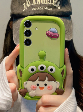 适用三星s25+手机壳s25edge卡通note20立体s24plus三眼怪s23女孩s22可爱s21绿色s20fe呆萌s10趣味十硅胶软壳p