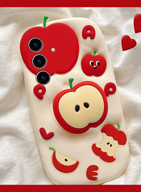 适用三星s25+手机壳s25edge立体note20满屏s24plus苹果s23带支架s22可爱s21表情s20fe红色s10趣味十硅胶软壳p