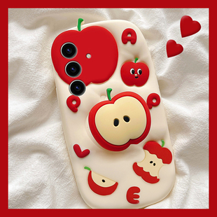 适用三星s25+手机壳s25edge立体note20满屏s24plus苹果s23带支架s22可爱s21表情s20fe红色s10趣味十硅胶软壳p