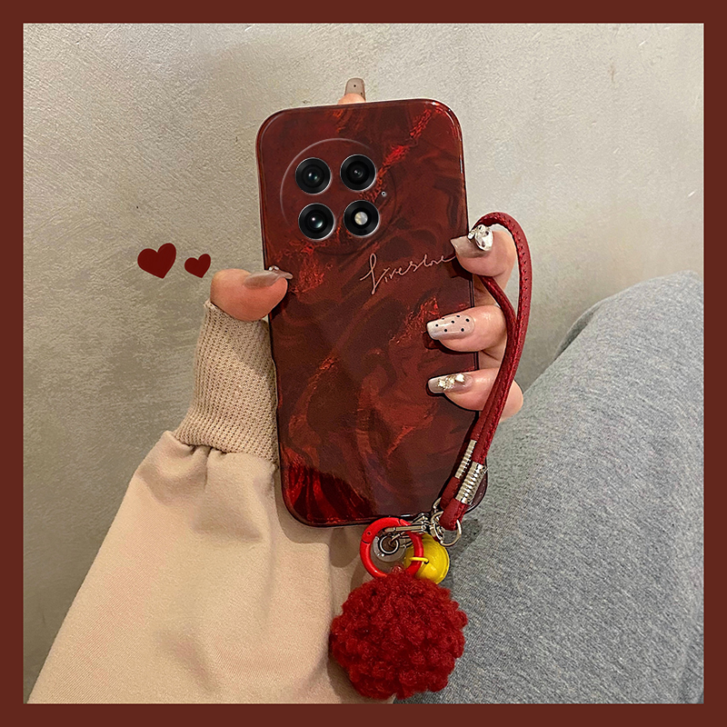 手机壳硅胶羽纱新年水墨晕染红色英文带手链