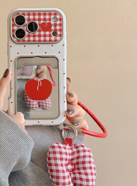 ins风波点苹果卡包适用小米红米k80手机壳note13pro镜面noto12turbo带turbo4por挂件k70挂绳k60插卡redmik女p