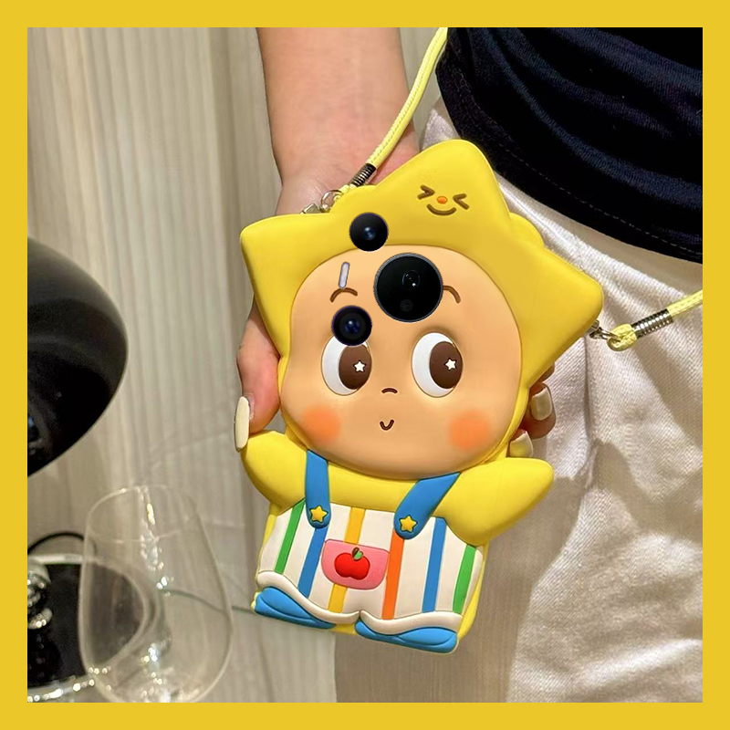 手机壳硅胶可爱卡通背带裤星星人带斜跨挂绳