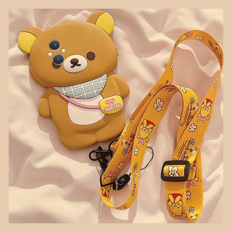 手机壳硅胶卡通趣味背包轻松熊手绳斜跨挂绳
