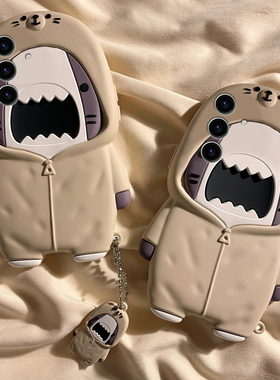 适用三星s25+手机壳s25edge卡通note20立体s24plus鲨鱼s23带挂件s22搞怪s21趣味s20fe个性s10创意十硅胶软壳p