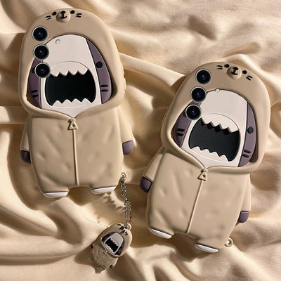 适用三星s25+手机壳s25edge卡通note20立体s24plus鲨鱼s23带挂件s22搞怪s21趣味s20fe个性s10创意十硅胶软壳p