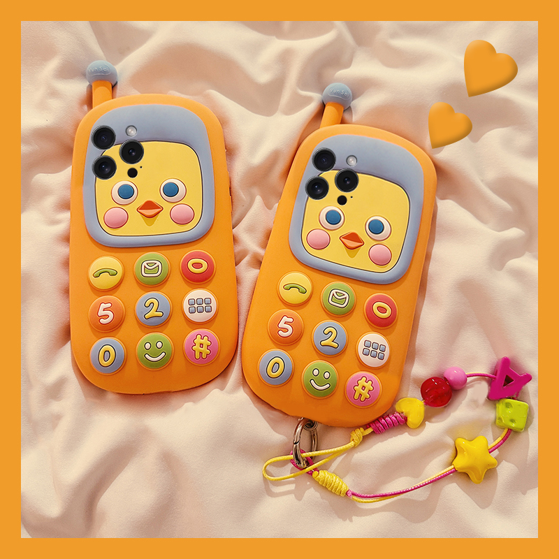 适用苹果16e手机壳iPhone15promax卡通14立体13小鸡11大哥大12电话机8plus带挂链7p可爱6s趣味xsmax八8七x女p