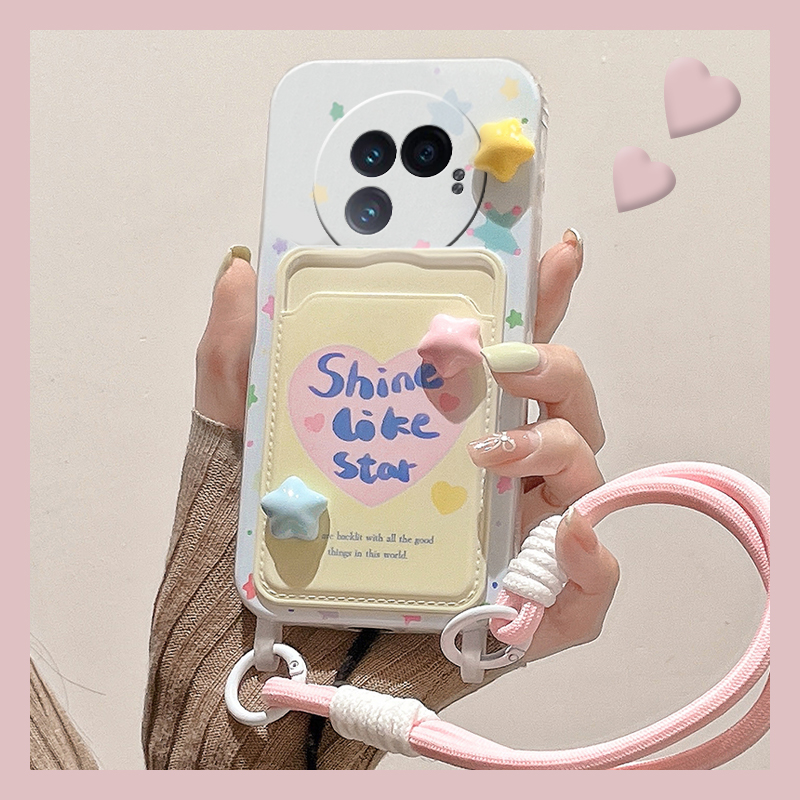 手机壳硅胶韩系爱心立体星星卡包带腕带挂绳