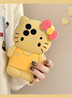 卡通黄色kt猫适用苹果17手机壳iPhone16e带15promax挂链14pro趣味8plus立体13凯蒂猫12可爱11女xsmax套xr/air