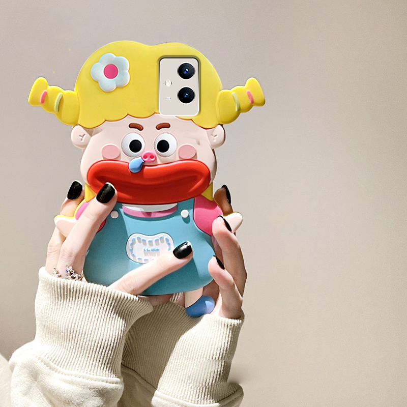 立体香肠嘴辫子女孩vivoy53s手机壳vivoy52s趣味y33s小众y31s搞怪y52s