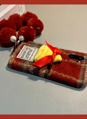 ins风红色格子适用oppo一加ace6手机壳1+15秋冬ace5竞速版13t毛绒12立体11pro圣诞树3v带9rt挂链8/7十oneplus