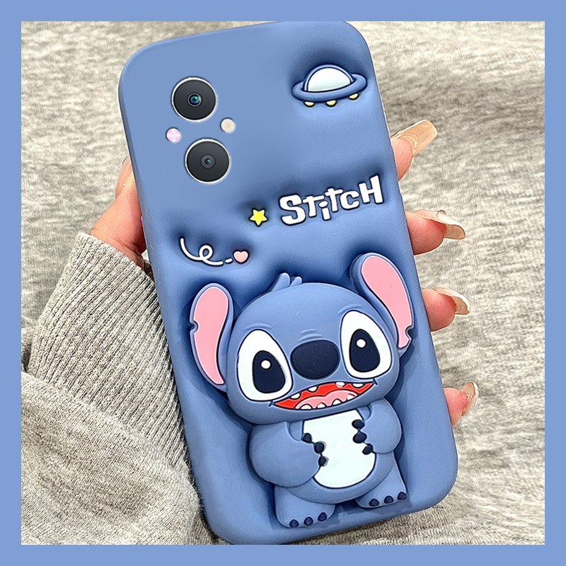 手机壳硅胶卡通趣味史迪仔带支架尼龙绳