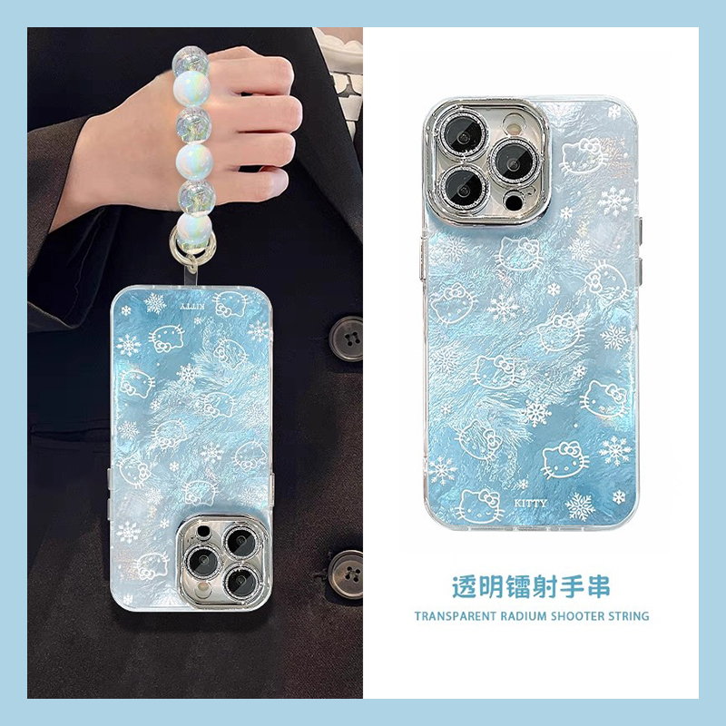 手机壳硅胶圣诞节雪花卡通KT猫凯蒂猫带手链