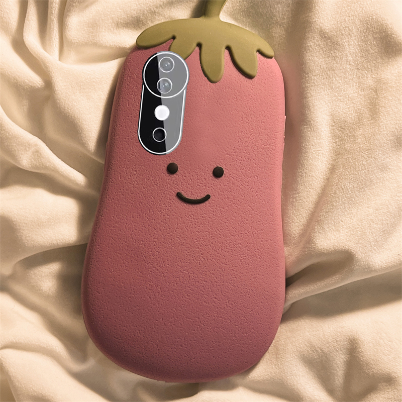 手机壳硅胶卡通呆萌紫色茄子雪梨表情