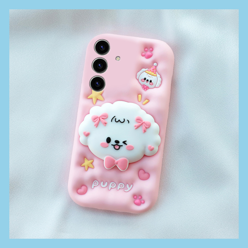 呆萌卷毛小狗适用三星s25ultra手机壳s24+立体s23支架s22挂链s21可爱s20fe卡通a72十a71/a5/a51/galaxy硅胶软