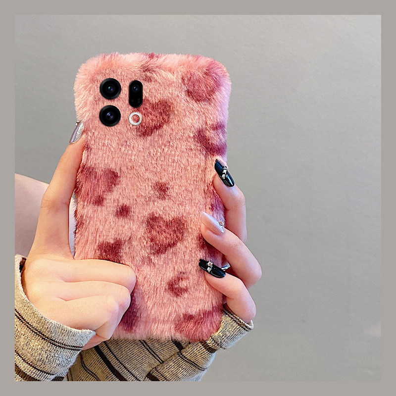 ins风粉色豹纹适用oppofindx9plus手机壳fondx8条纹x50pro拼色k12x秋冬x7毛绒x6por简约ultra软x5/x3/realme