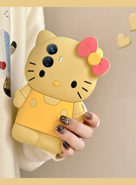 卡通黄色kt猫适用vivoy500手机壳y50m带y300pro+挂链y200gt趣味y100i立体y77e凯蒂猫y93s可爱u1硅胶十vivo女p