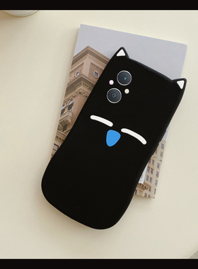 慵懒黑色猫咪适用oppoa97手机壳a96呆萌a95可爱a93s趣味a92立体a56耳朵a55硅胶a58x卡通a57软a53/a11x/a9/a7