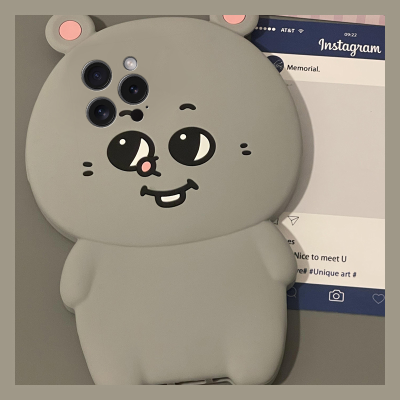 手机壳硅胶卡通呆萌立体耳朵灰色老鼠