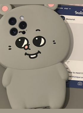 适用苹果16e手机壳iPhone15promax卡通14立体13耳朵11灰色12老鼠8plus搞怪7p表情6s可爱xsmax趣味八8七x硅胶p