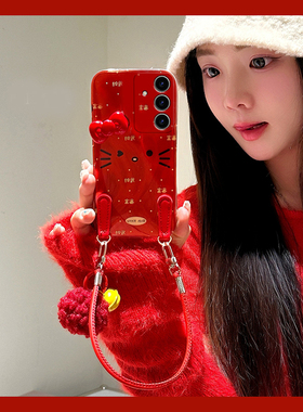 适用三星s23ultra手机壳s24plus凯蒂猫s21fe立体s10+蝴蝶结s22红色s20新年note10蛇年s9本命年s8十noto20过年