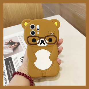 适用opporeno14手机壳reno13pro+卡通reon12立体11轻松熊10可爱9小熊8呆萌7se趣味6棕色5硅胶4十oppo软壳女生