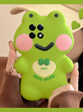 绿色蝴蝶结青蛙适用小米红米k80pro+手机壳turbo4卡通k70s可爱k60e立体k30i创意12c个性k40至尊版十redmik女p